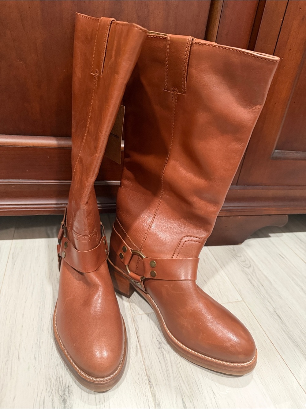 Frye Women's Tall Harness Boots in Cognac Brown